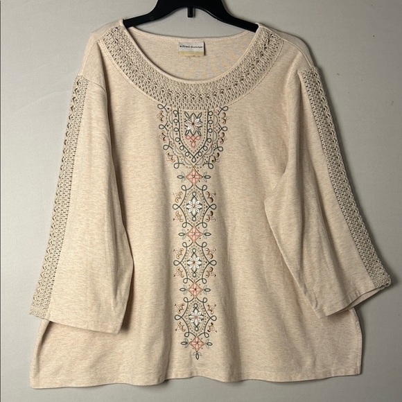 ALFRED DUNNER Women's Missy Ec Embroidery Top Shirt 3/4 Sleeves Plus Size - Picture 4 of 8